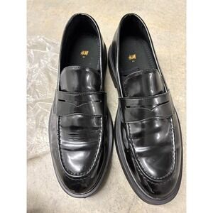 H&M Mens Black Faux Leather Penny‎ Loafers Dress Shoes Size 41 EU